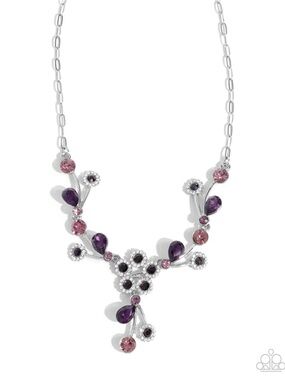 paparazzi Silver-Tone Purple & Pink Crystal Vine Necklace